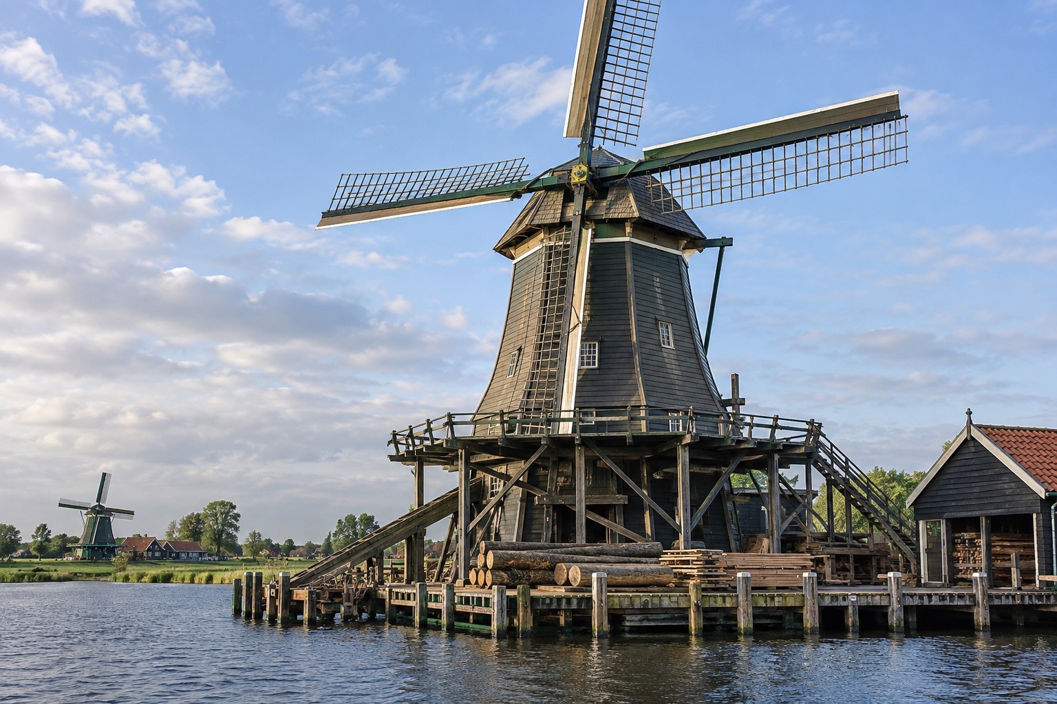 Het Jonge Schaap, a unique six-sided wooden sawmill at Zaanse Schans